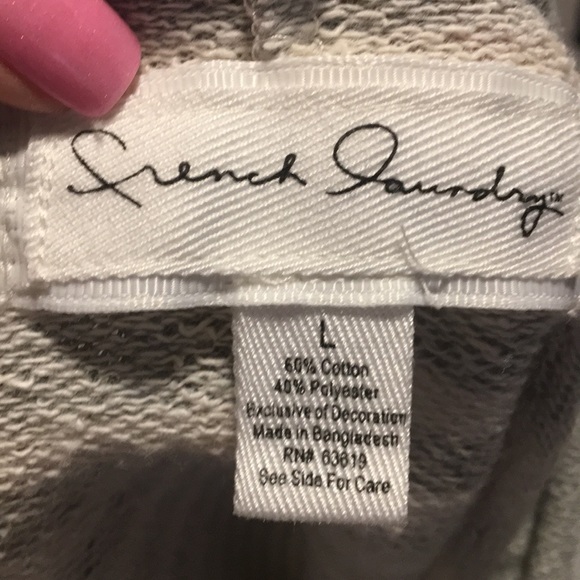 French Laundry Sweater Gray White Stripe Lace - Picture 6 of 7